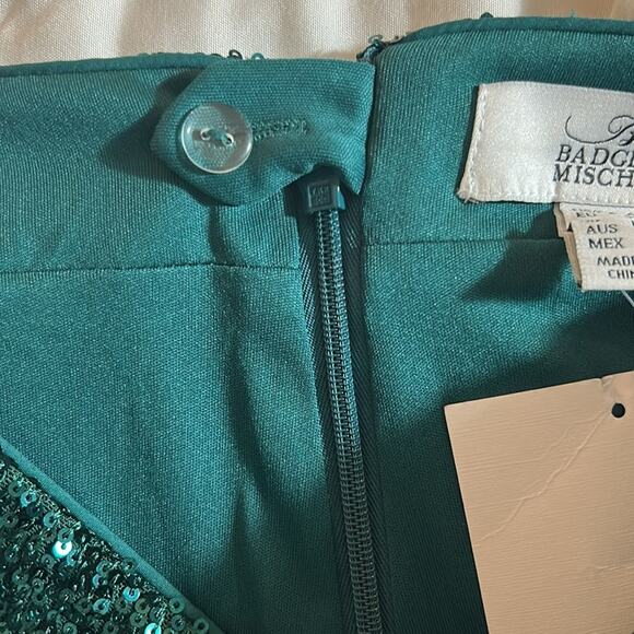 NWT Belle by Badgley Mischka Iris EMERALD GREEN sequin flat front drapey pants - Picture 10 of 14